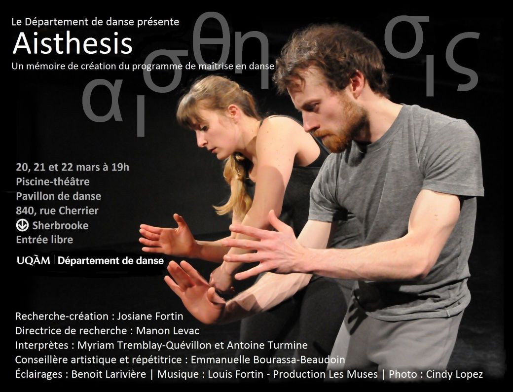 Aisthesis (2015)- Mémoire-création de Josiane Fortin - Affiche - Photo Cindy Lopez - Interprètes Myriam Tremblay-Quévillon et Antoine Turmine